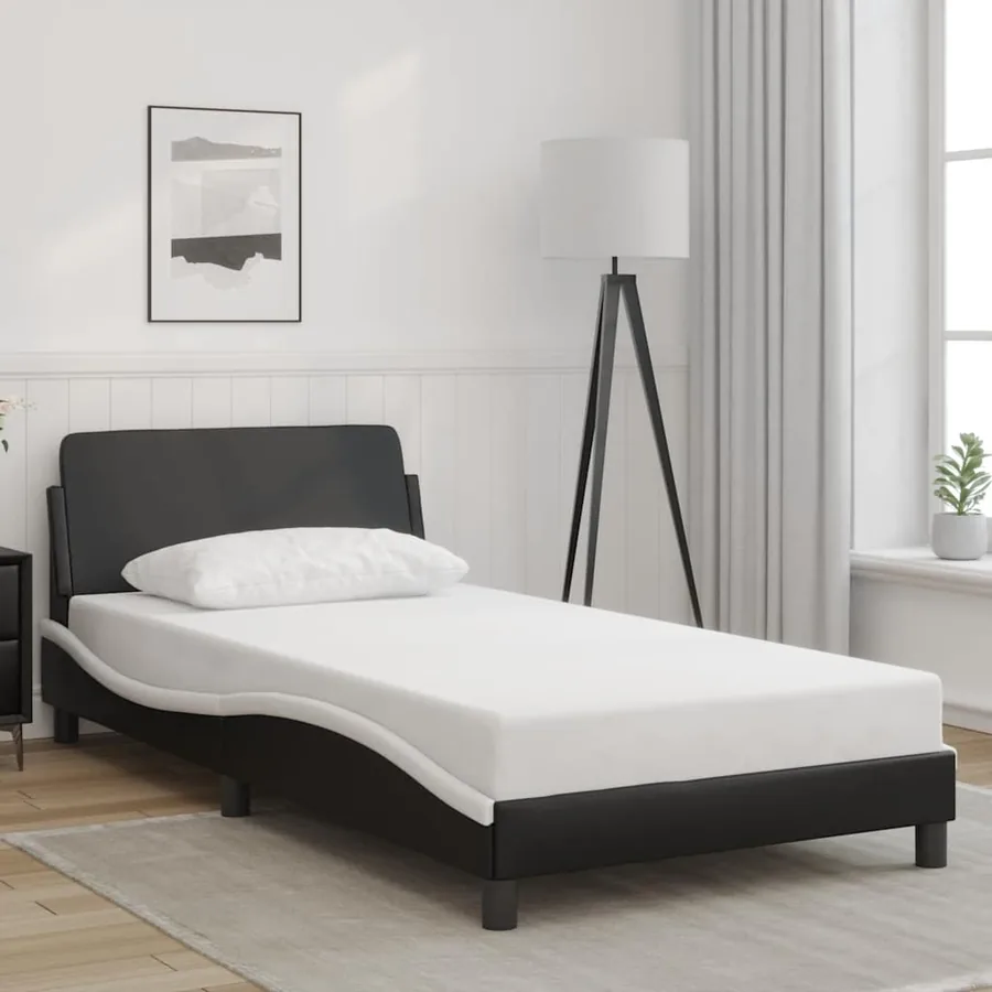 Cadre de lit Dover noir et blanc 100x200 cm similicuir
