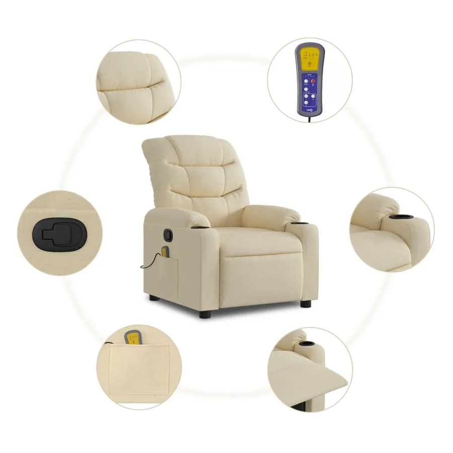 Fauteuil de massage inclinable Crème Tissu - 6