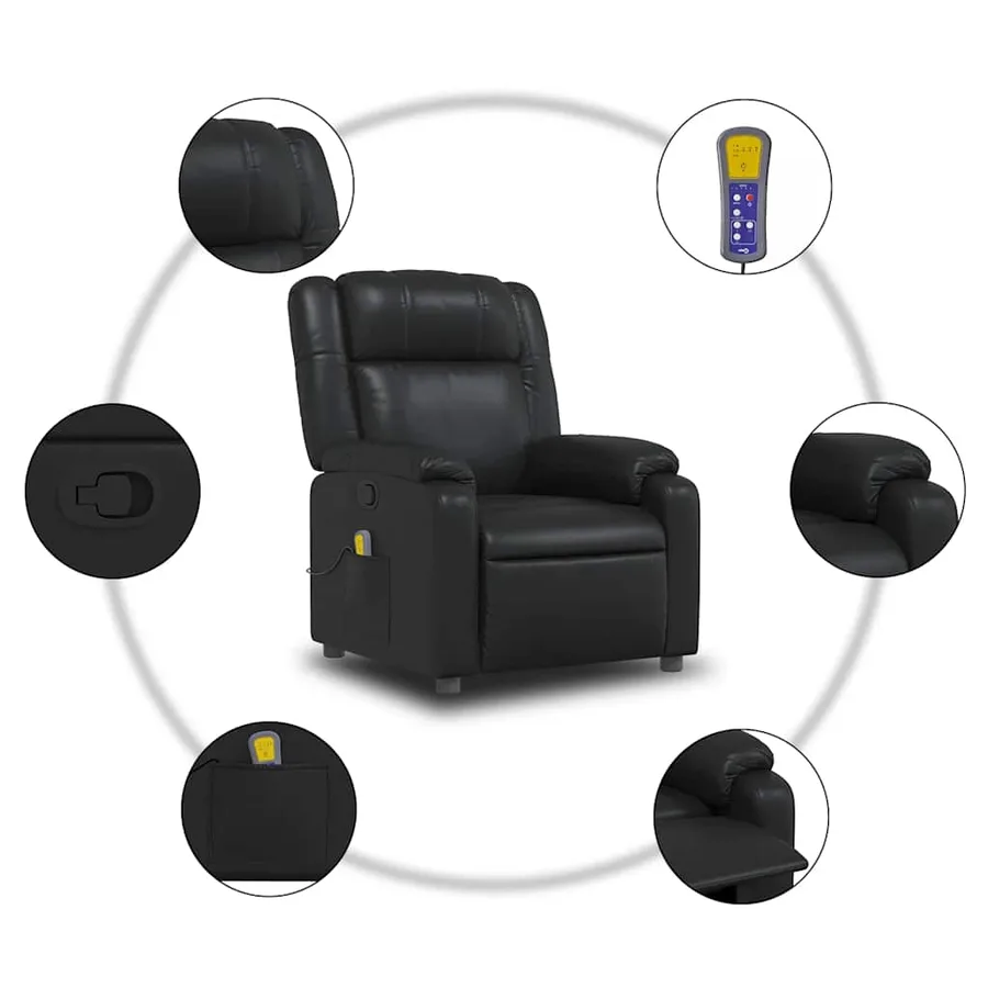 Fauteuil de massage inclinable Noir Similicuir - 7