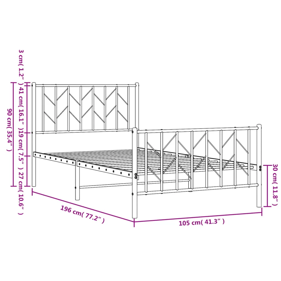 Cadre de lit métal sans matelas avec pied de lit noir 100x190cm - 10