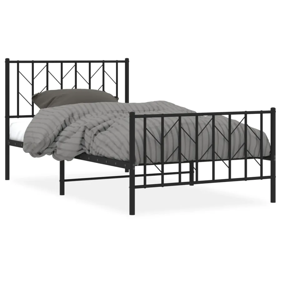 Cadre de lit métal sans matelas avec pied de lit noir 100x190cm - 2