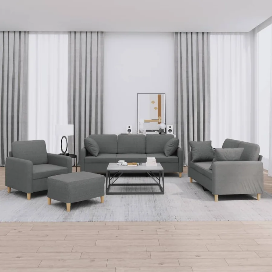 Ensemble de canapés 4 pcs coussins gris foncé tissu