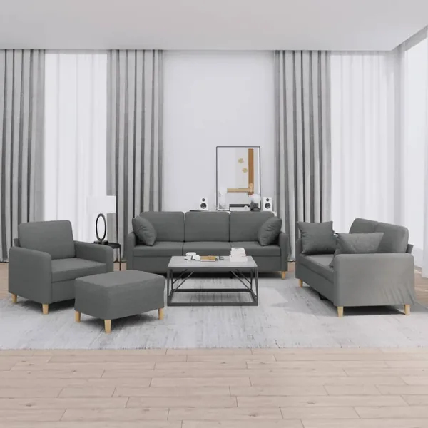 Ensemble de canapés 4 pcs coussins gris foncé tissu