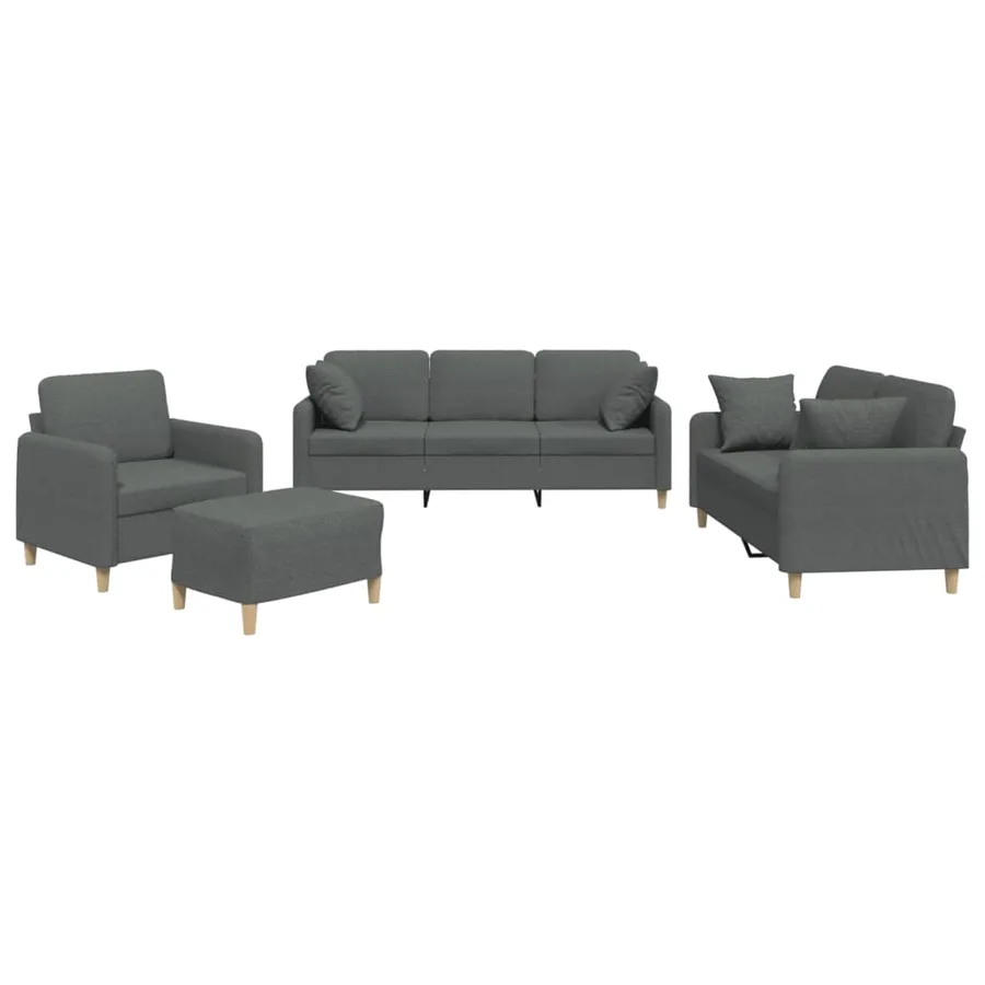 Ensemble de canapés 4 pcs coussins gris foncé tissu - 2
