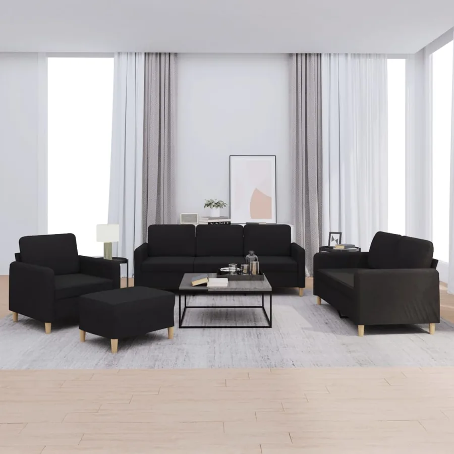Ensemble de canapés 4 pcs avec coussins Noir Tissu
