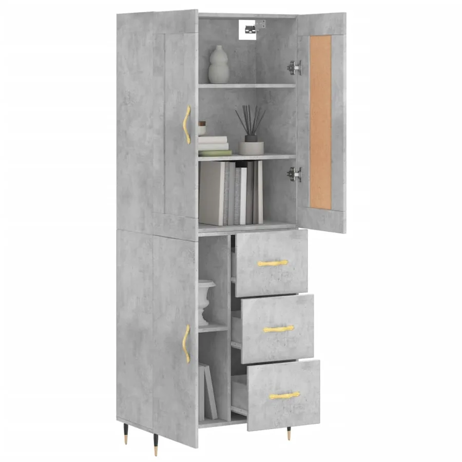 Buffet haut Gris béton 69,5x34x180 cm Bois d'ingénierie - 12