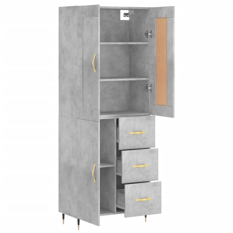 Buffet haut Gris béton 69,5x34x180 cm Bois d'ingénierie - 3