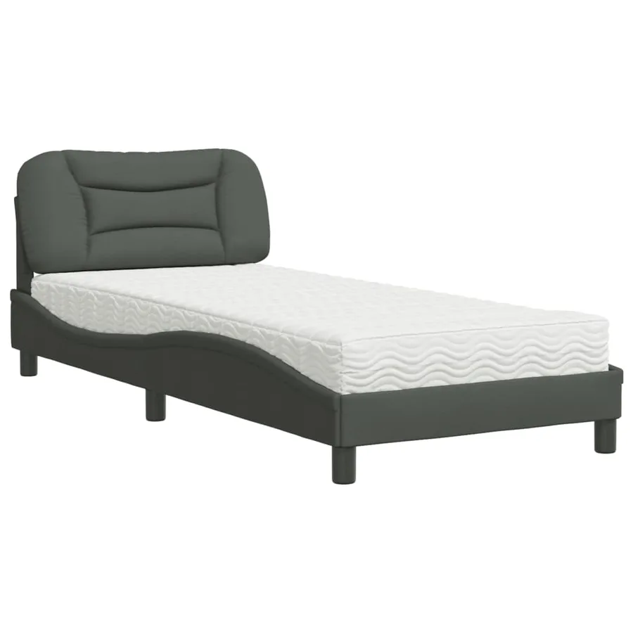 Lit avec matelas Hvar gris foncé 80x200 cm tissu - 2