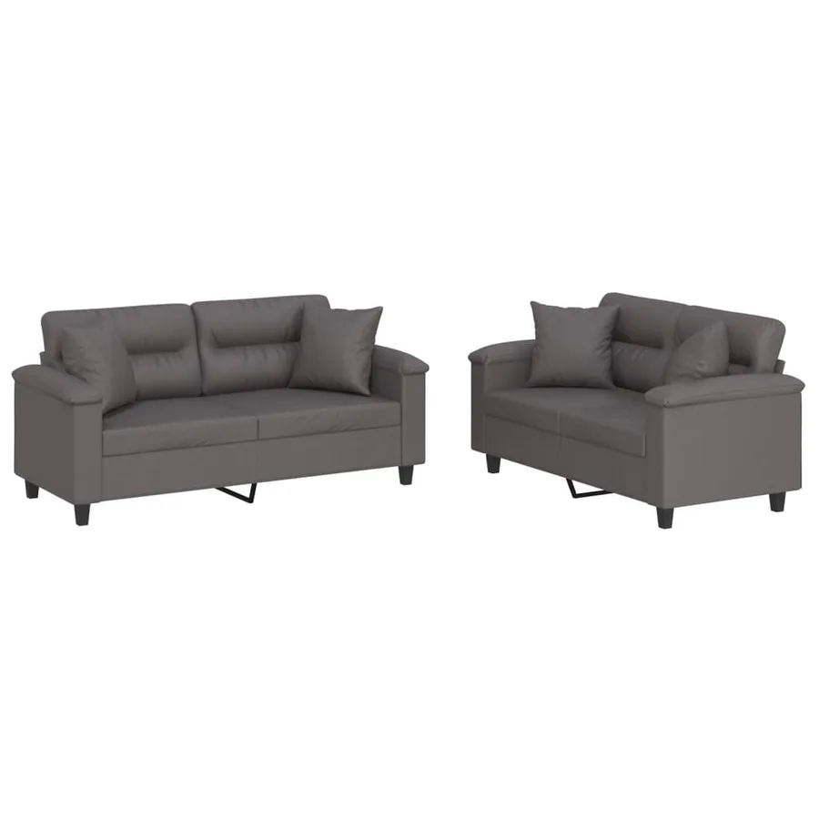 Ensemble de canapés 2 pcs avec coussins gris similicuir - 2