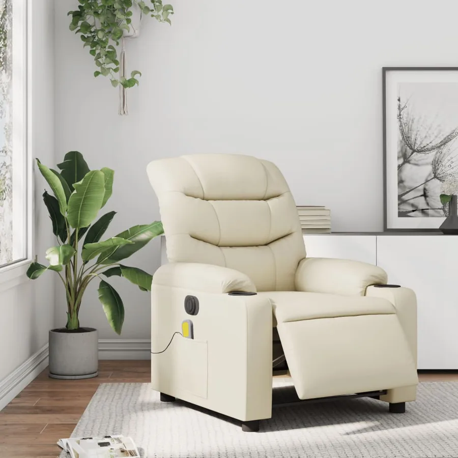 Fauteuil de massage inclinable électrique crème similicuir - 16