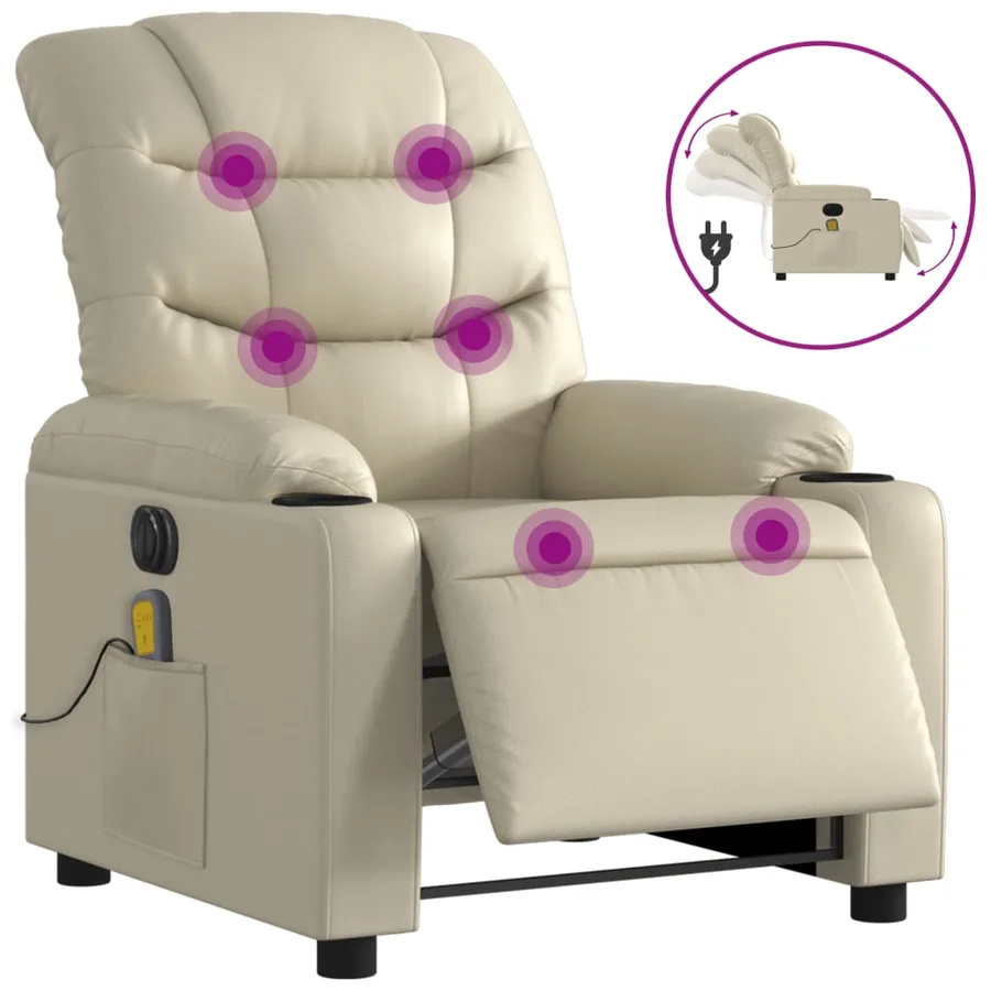 Fauteuil de massage inclinable électrique crème similicuir - 2