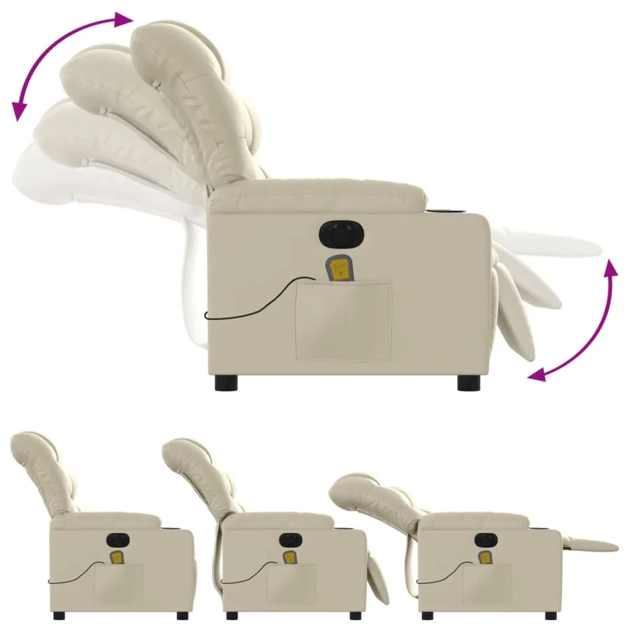 Fauteuil de massage inclinable électrique crème similicuir - 7