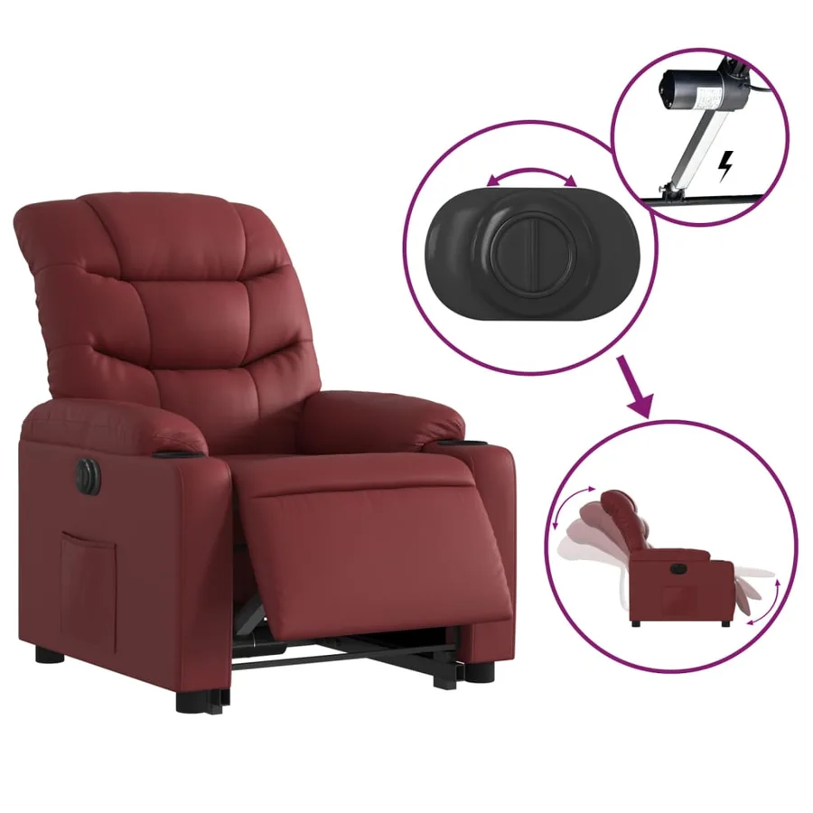 Fauteuil inclinable électrique rouge bordeaux similicuir - 6
