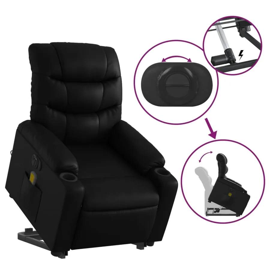 Fauteuil inclinable de massage électrique noir similicuir - 11