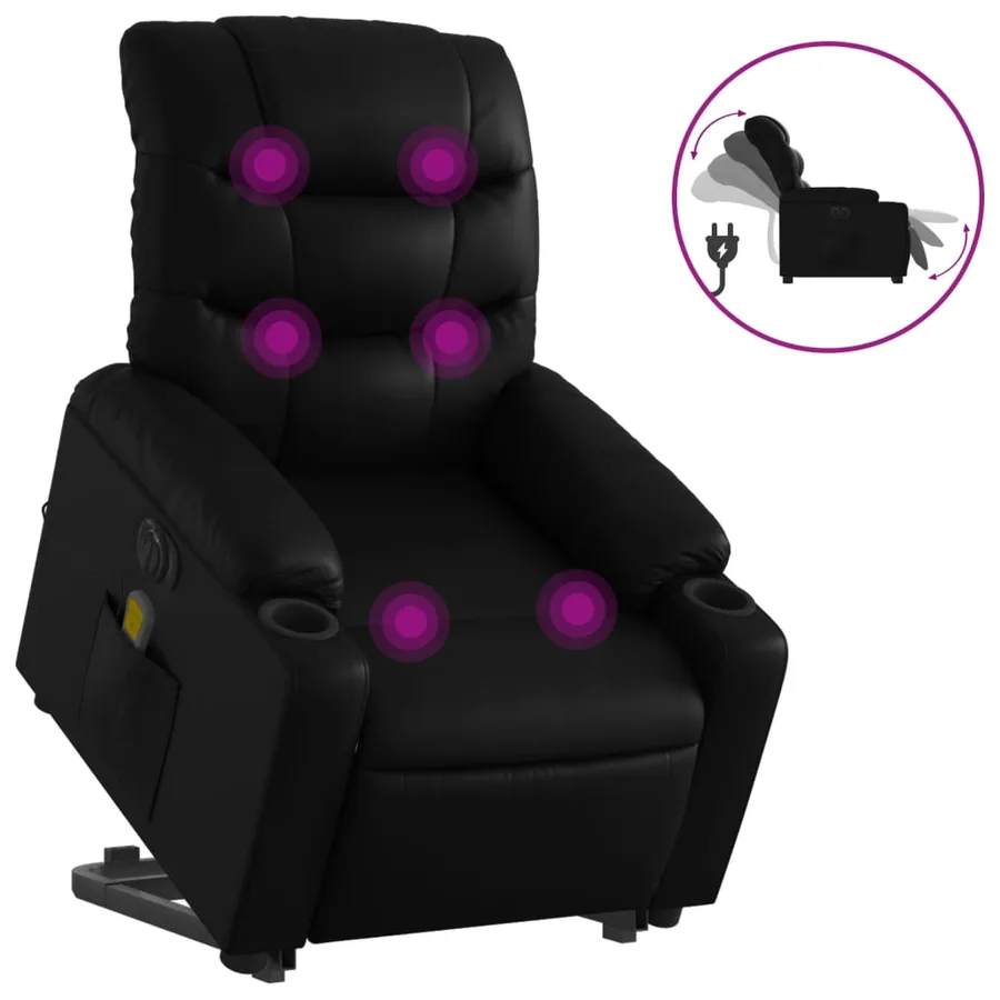 Fauteuil inclinable de massage électrique noir similicuir - 2