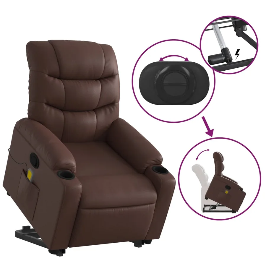 Fauteuil inclinable de massage Marron Similicuir - 6
