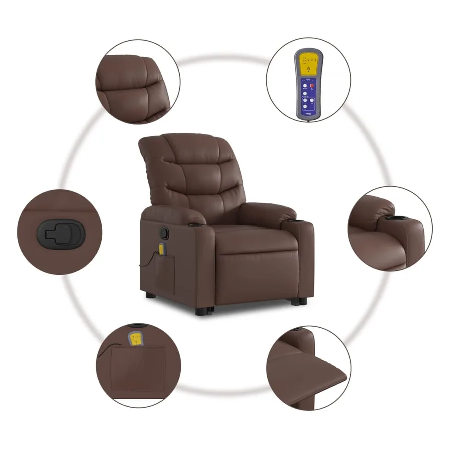 Fauteuil inclinable de massage Marron Similicuir - 8
