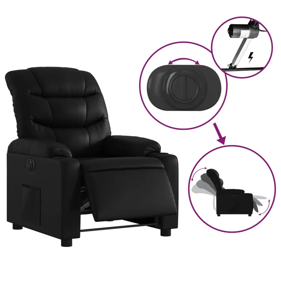 Fauteuil inclinable électrique Noir Similicuir - 6