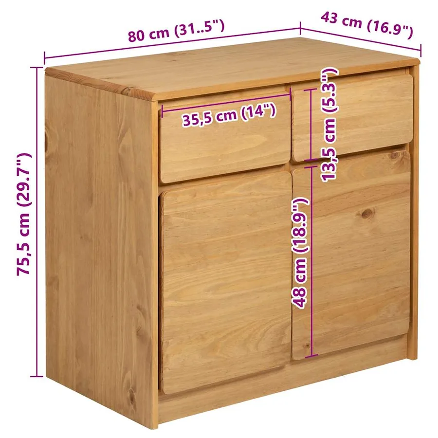 Buffet SAUDA chêne 80x43x75,5 cm bois massif de pin - 8