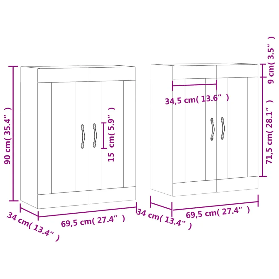 Armoires murales 2 pcs sonoma gris bois d'ingénierie - 12