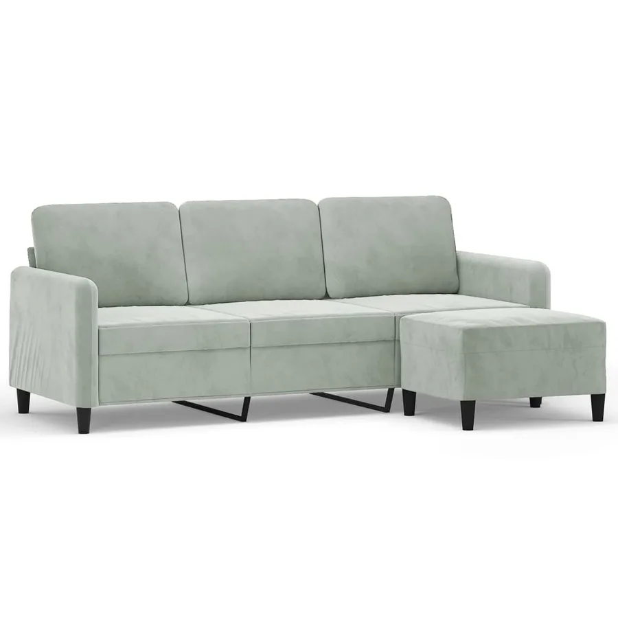 Canapé à 3 places avec repose-pieds Gris clair 180 cm Velours - 2
