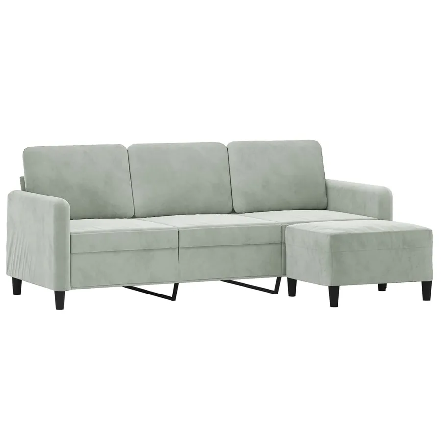 Canapé à 3 places avec repose-pieds Gris clair 180 cm Velours - 3