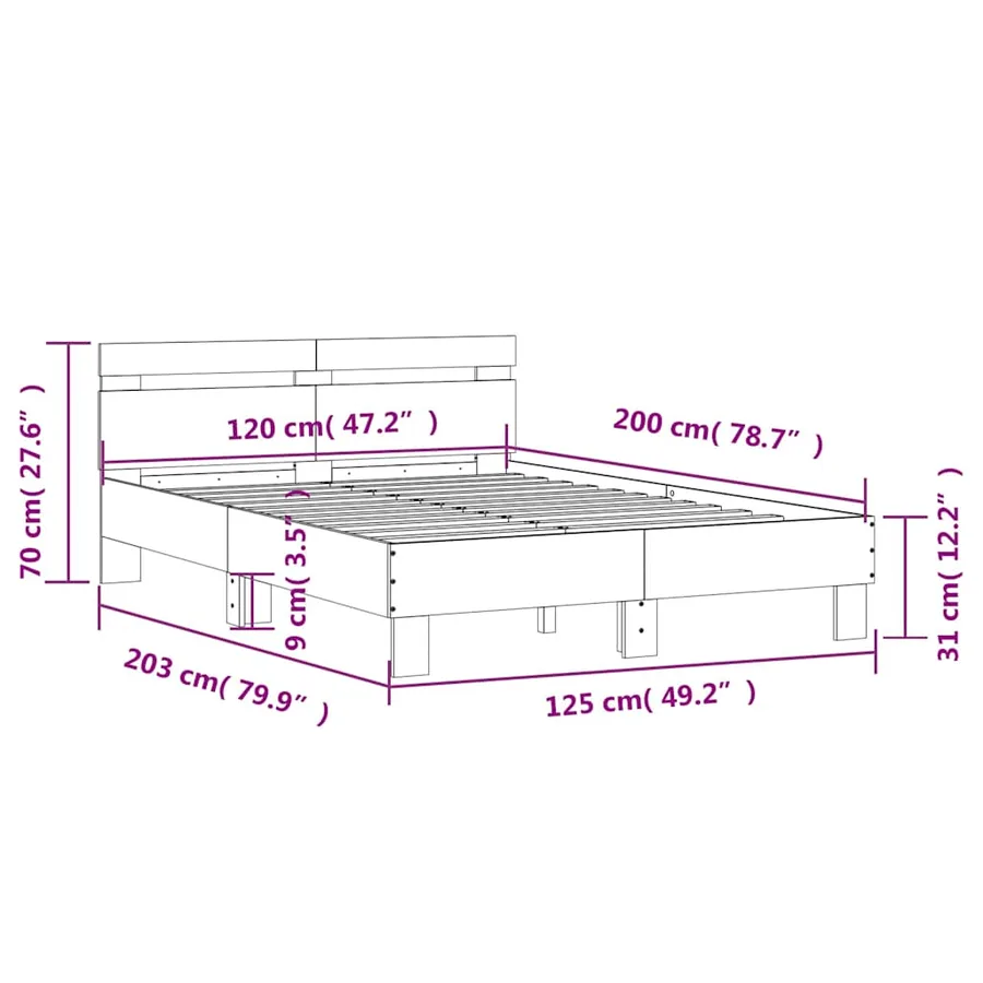 Cadre de lit sans matelas chêne marron 120x200 cm - 10