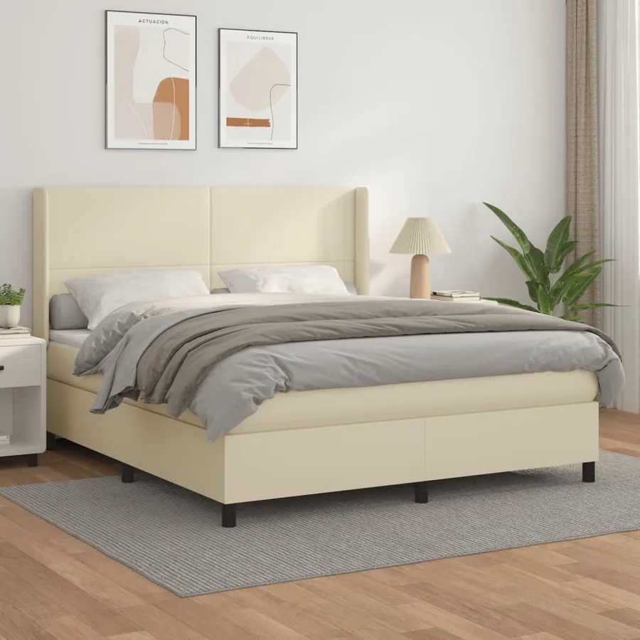 Sommier à lattes de lit avec matelas Crème 160x200cm Similicuir