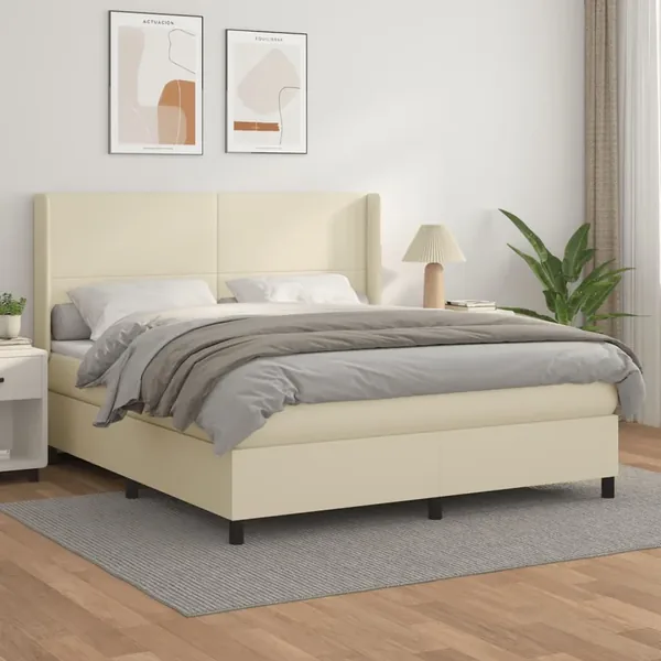 Sommier à lattes de lit avec matelas Crème 160x200cm Similicuir