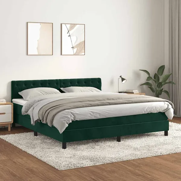 Sommier à lattes de lit et matelas Vert foncé 180x200cm Velours