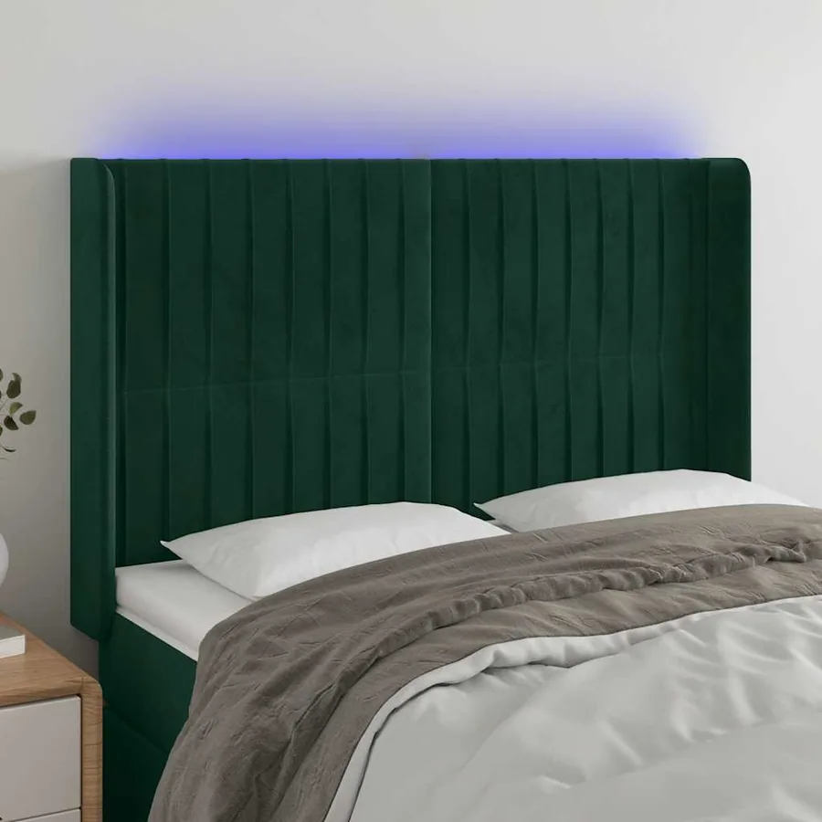 Tête de lit à LED Vert foncé 147x16x118/128 cm Velours
