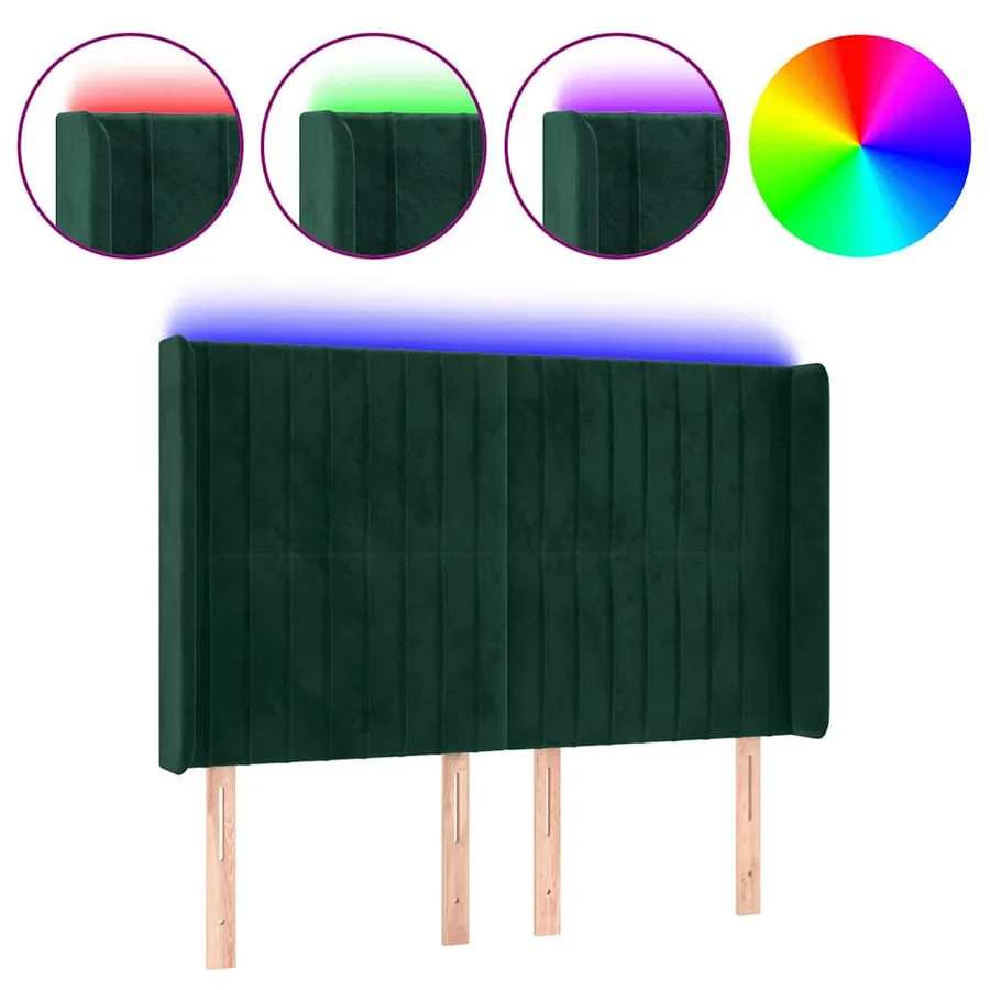 Tête de lit à LED Vert foncé 147x16x118/128 cm Velours - 2
