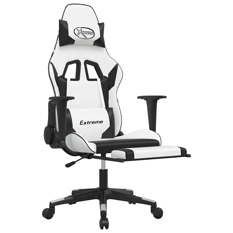 Chaise de jeu de massage avec repose-pied Blanc noir Similicuir - 3