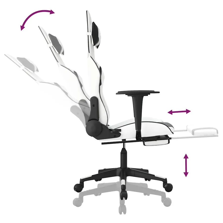 Chaise de jeu de massage avec repose-pied Blanc noir Similicuir - 7