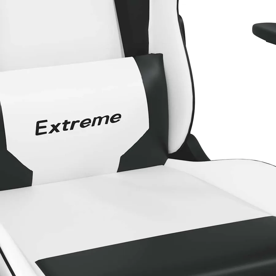 Chaise de jeu de massage avec repose-pied Blanc noir Similicuir - 9