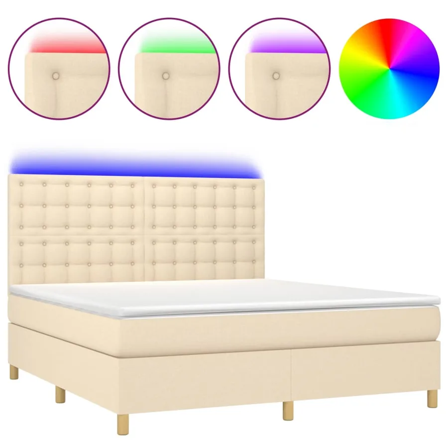 Sommier à lattes de lit et matelas et LED Crème 180x200cm Tissu - 2