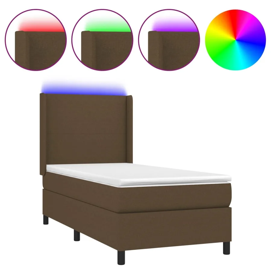 Sommier à lattes de lit matelas et LED Marron foncé 100x200 cm - 2