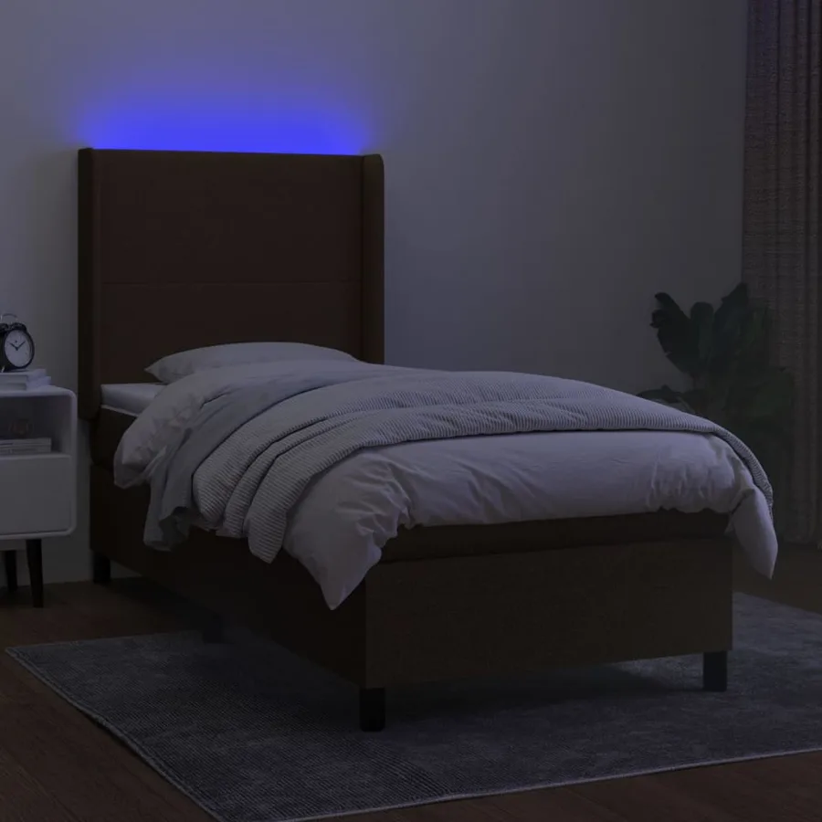 Sommier à lattes de lit matelas et LED Marron foncé 100x200 cm - 3