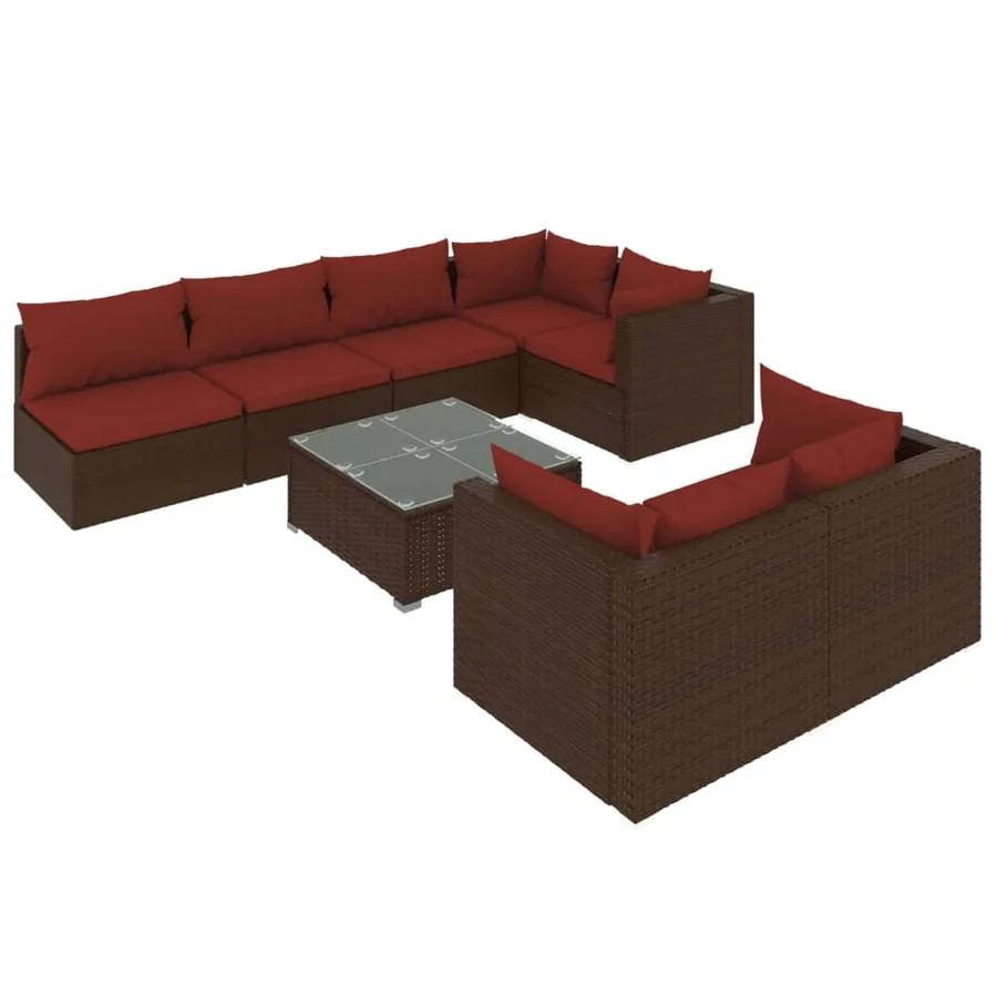 Salon de jardin avec coussins 8 pcs marron résine tressée - 2