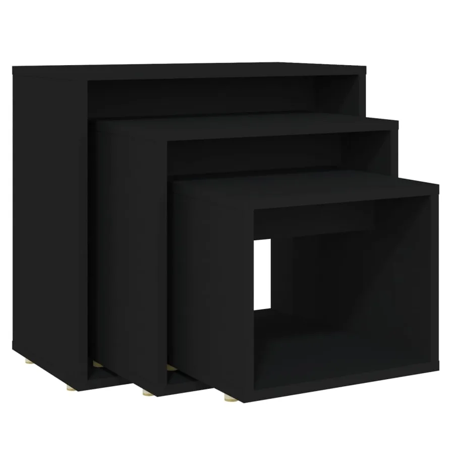 Tables gigognes 3 pcs Noir Aggloméré - 2