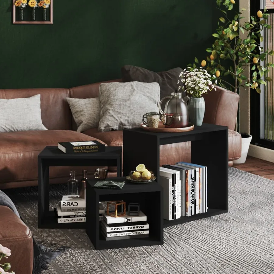 Tables gigognes 3 pcs Noir Aggloméré - 3