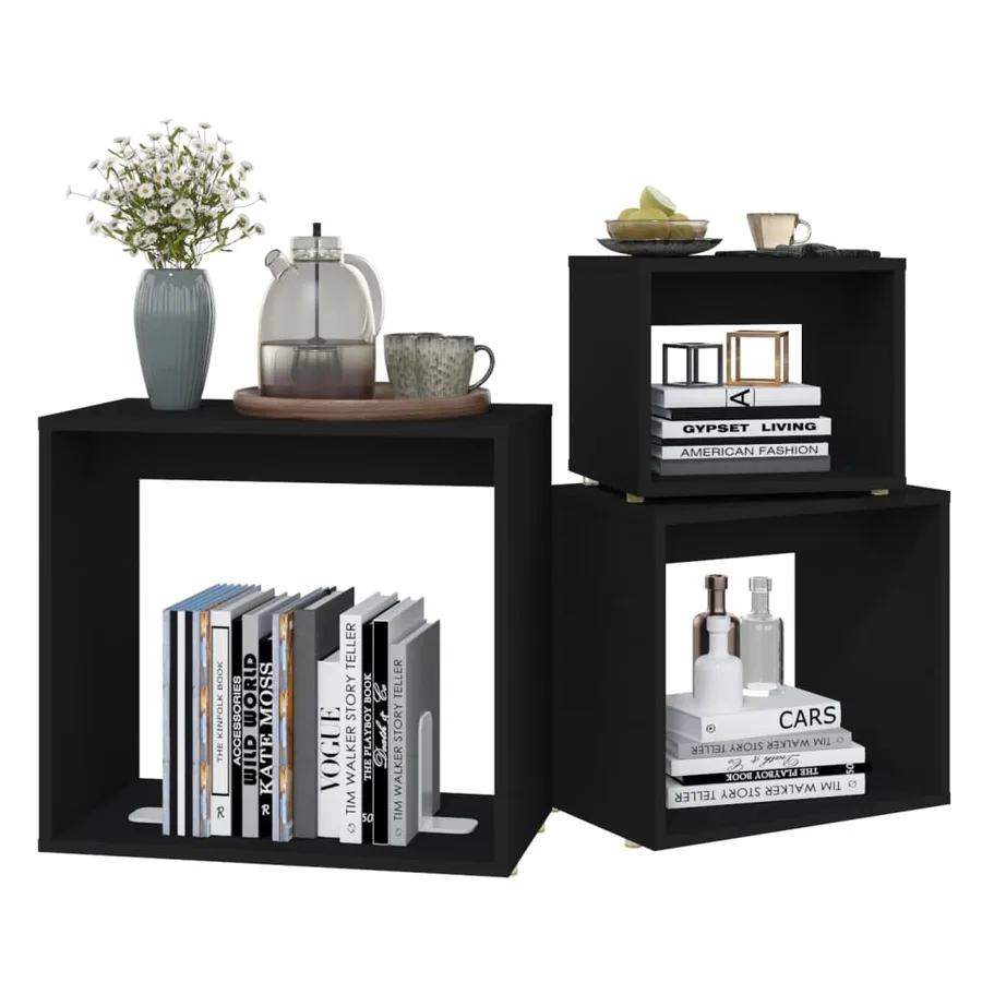 Tables gigognes 3 pcs Noir Aggloméré - 4