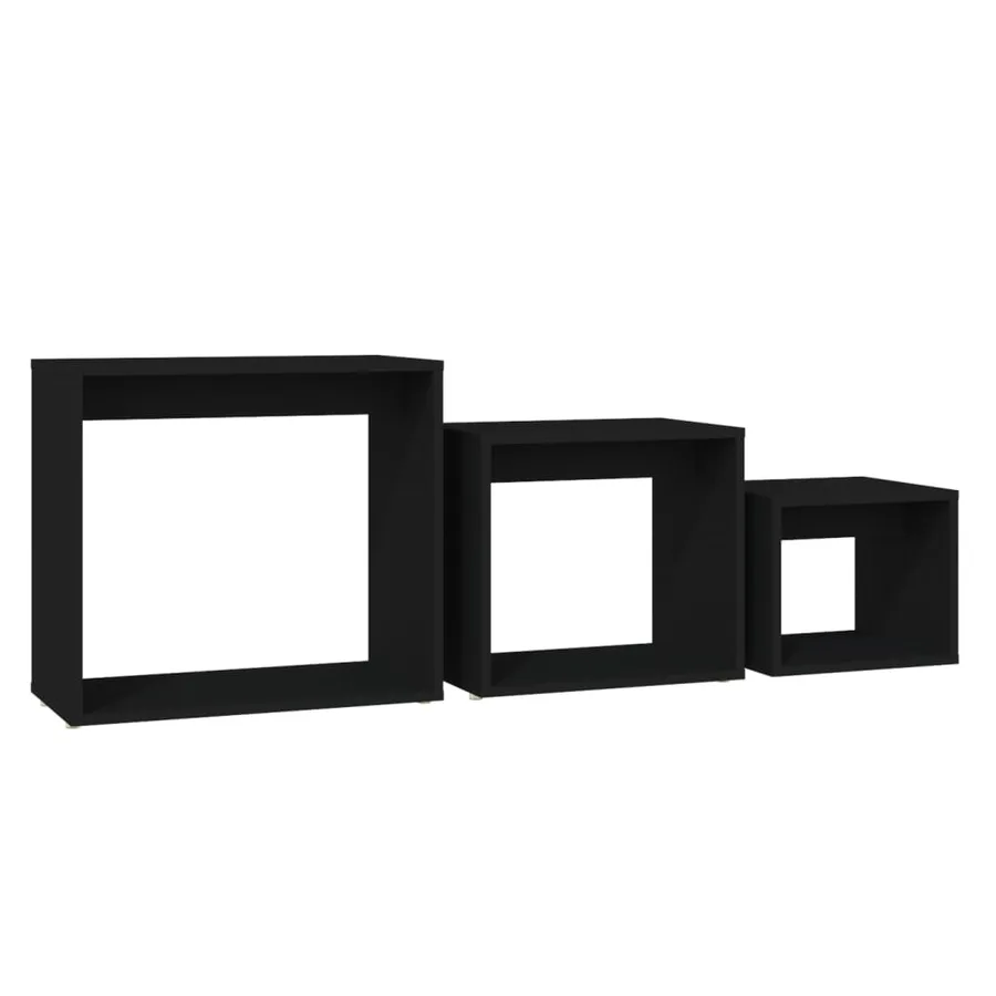 Tables gigognes 3 pcs Noir Aggloméré - 5