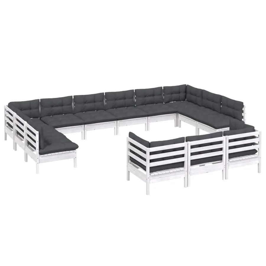 Salon de jardin 13 pcs avec coussins blanc bois de pin - 3