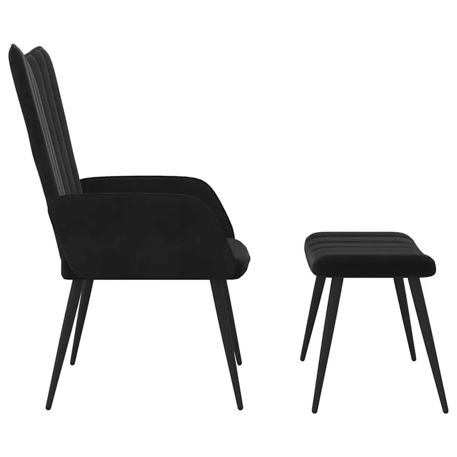 Chaise de relaxation avec tabouret Noir Velours - 4