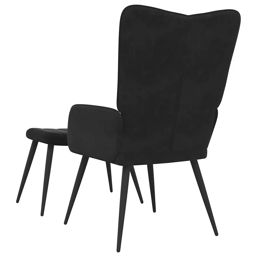 Chaise de relaxation avec tabouret Noir Velours - 5