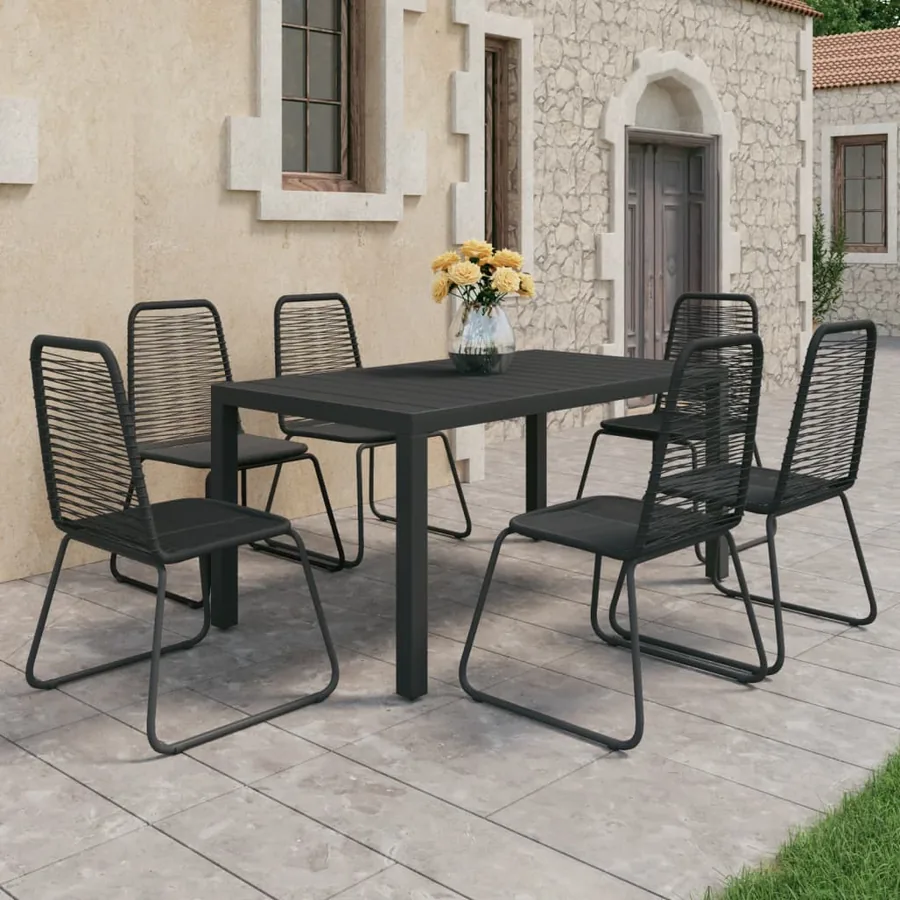 Ensemble à manger de jardin 7 pcs PVC résine tressée noir
