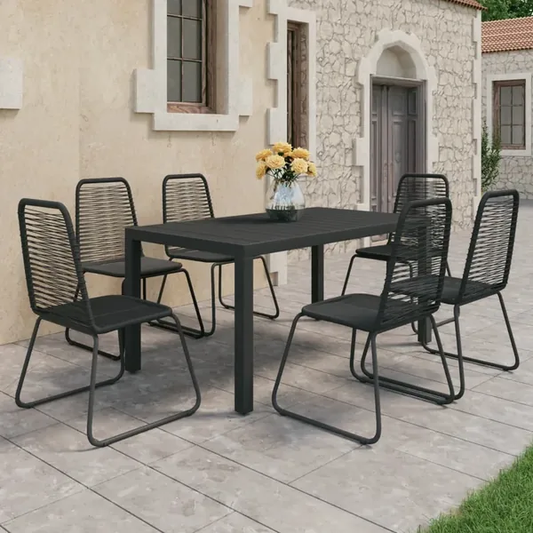 Ensemble à manger de jardin 7 pcs PVC résine tressée noir