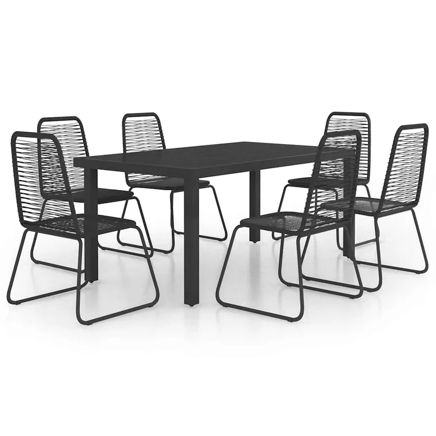 Ensemble à manger de jardin 7 pcs PVC résine tressée noir - 2