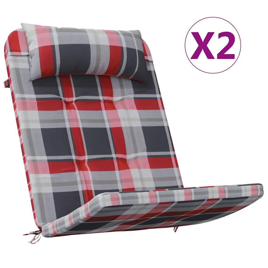 Coussins de chaise 2 pcs Vichy Rouge 58 x 77 x 4,5 cm - 2